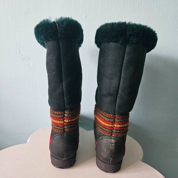 Vintage Cougar Leather Winter Snow Boots Shoe Canada Green mukluk Faux fur lined - Picture 5 of 11